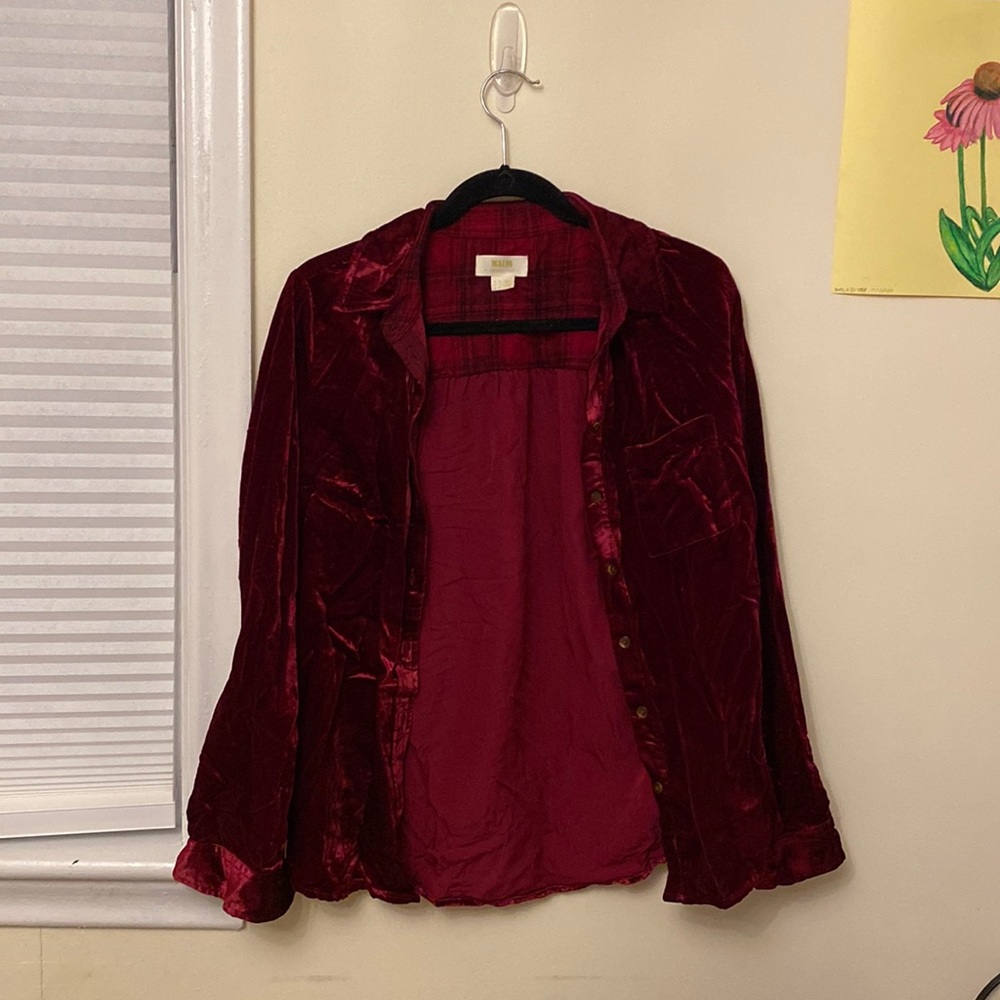 Maeve burgundy/deep red, velvet, button down shirt